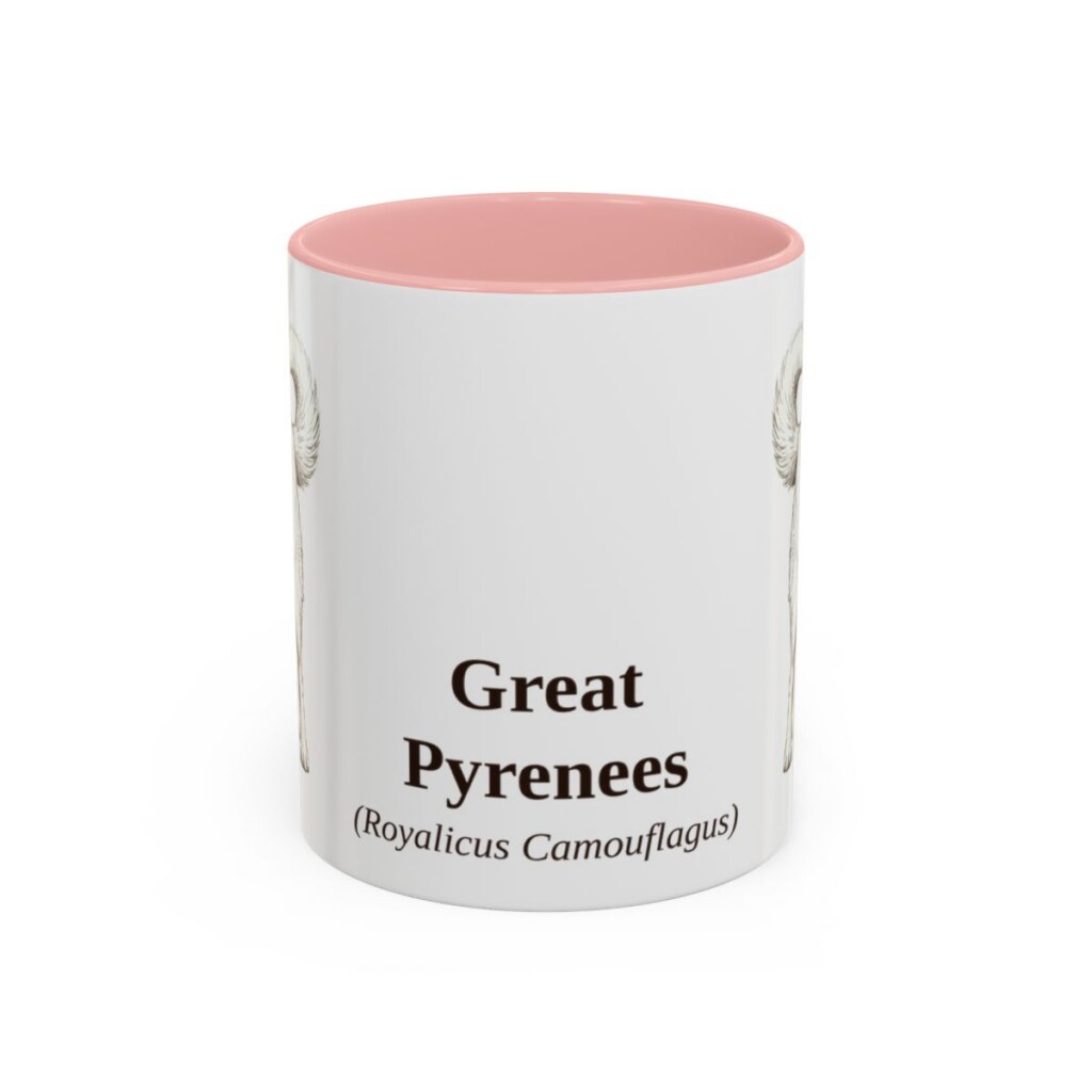 11oz Great Pyrenees Latin Mug, Pink, front view