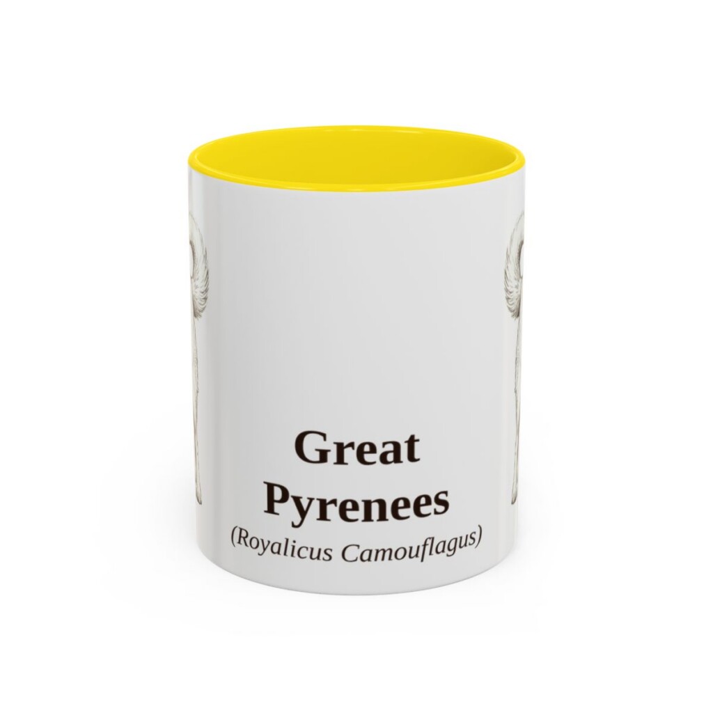 11oz Great Pyrenees Latin Mug, Yellow, front view