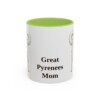 11oz Great Pyrenees Dog Mom Mug, Light Green, front view