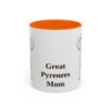 11oz Great Pyrenees Dog Mom Mug, Orange, front view