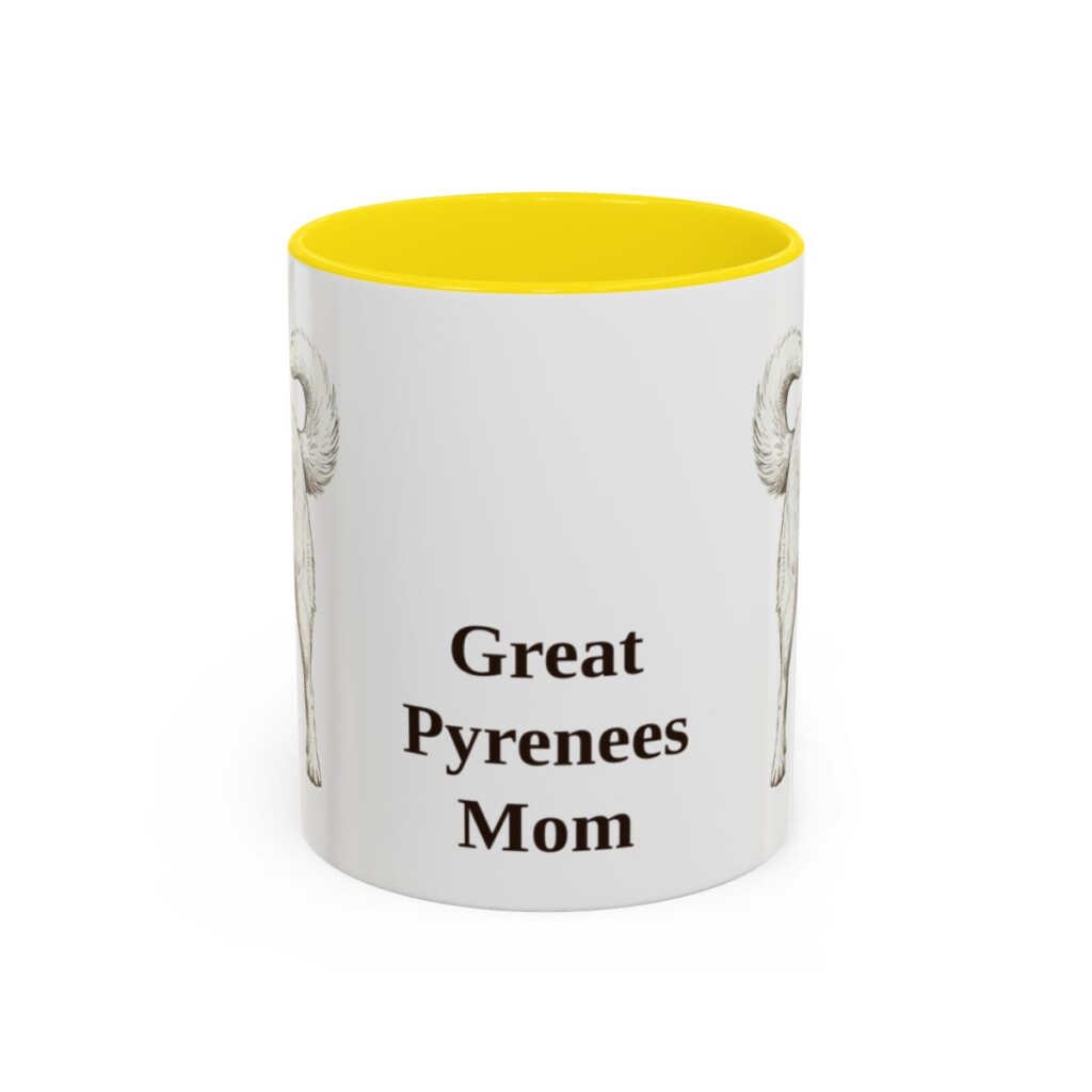 11oz Great Pyrenees Dog Mom Mug, Yellow, front view