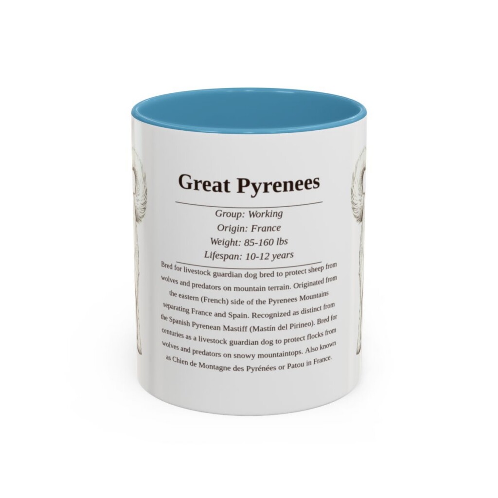 11oz Great Pyrenees Mug, Light Blue, front view