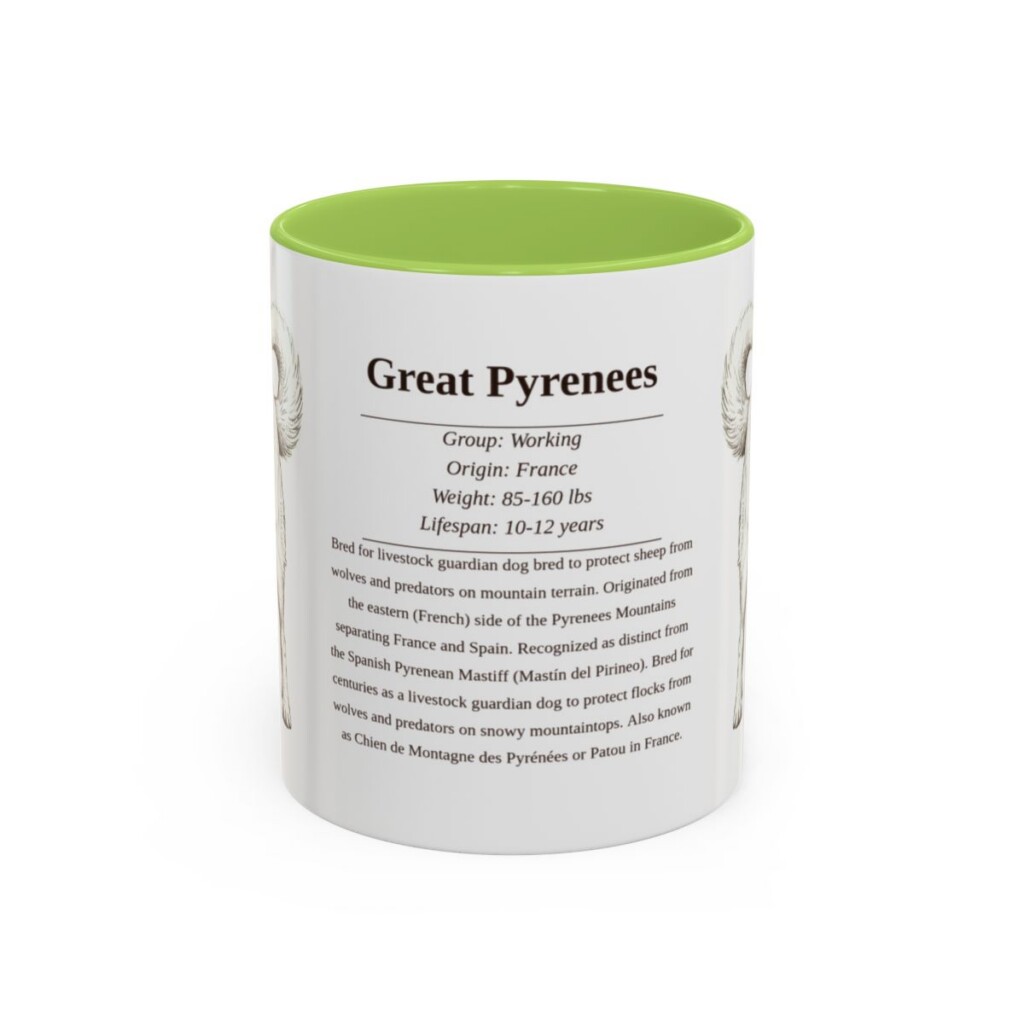 11oz Great Pyrenees Mug, Light Green, front view