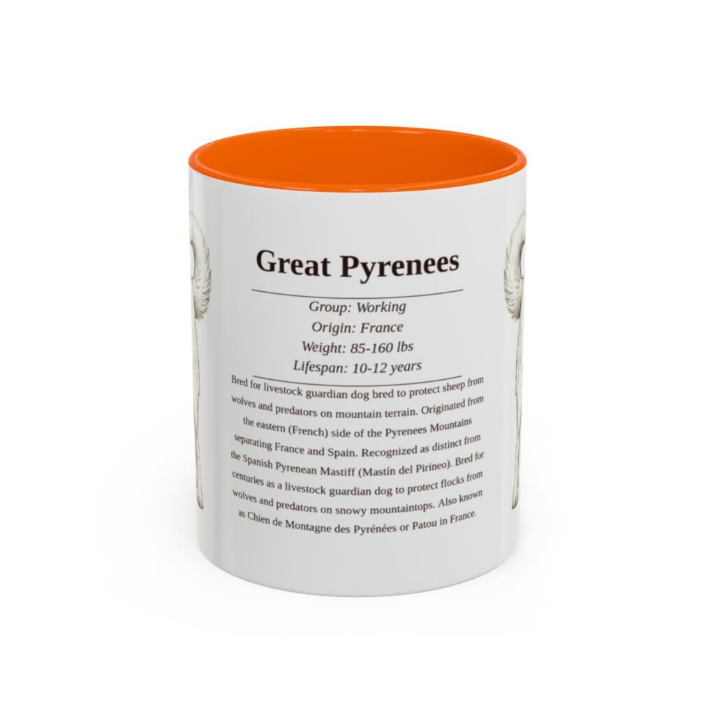 11oz Great Pyrenees Mug, Orange, front view