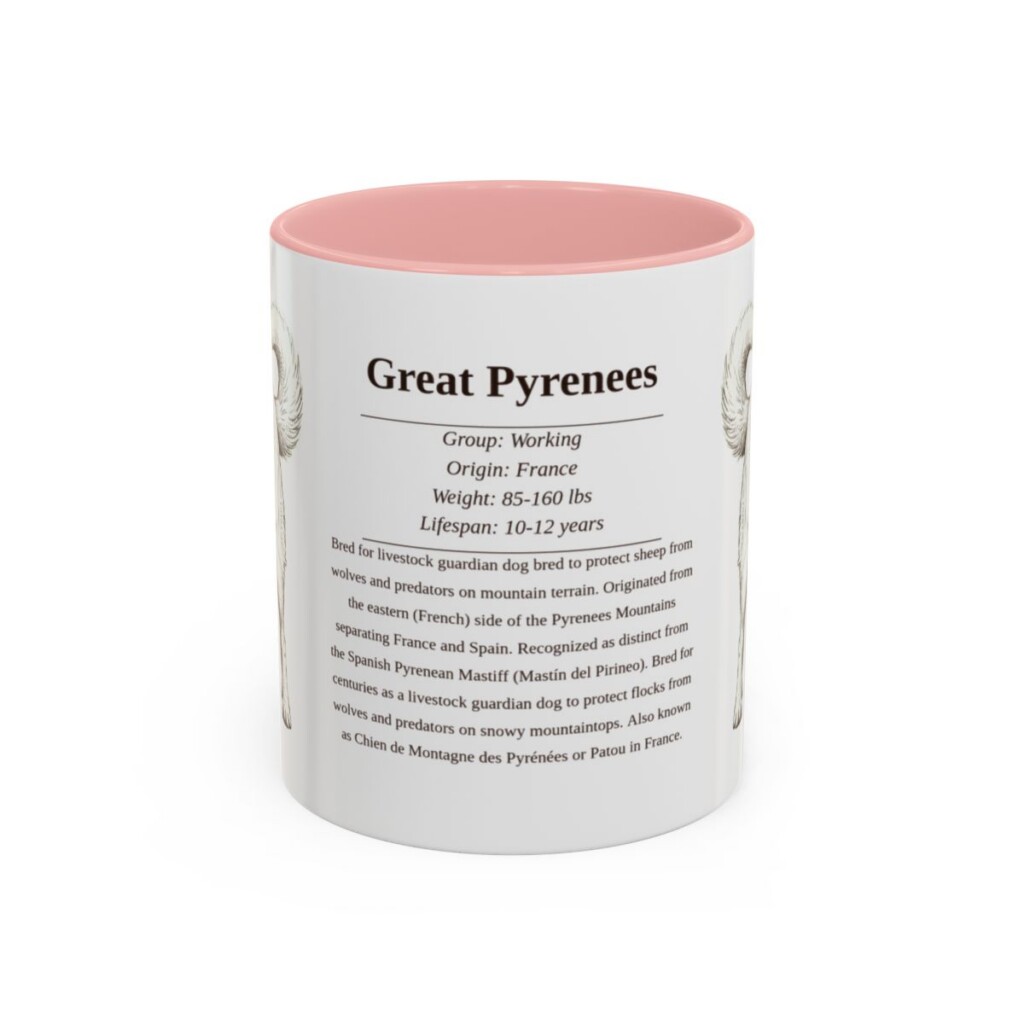 11oz Great Pyrenees Mug, Pink, front view