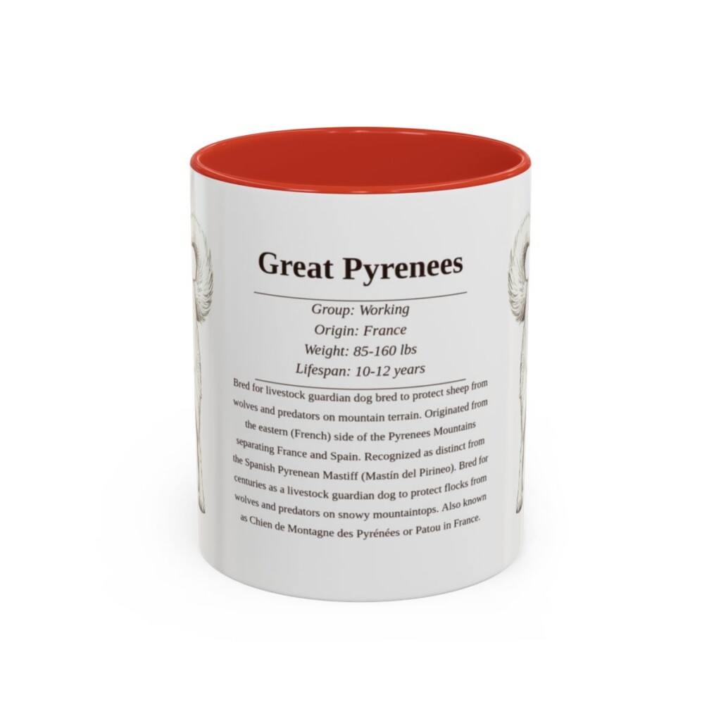 11oz Great Pyrenees Mug, Red, front view