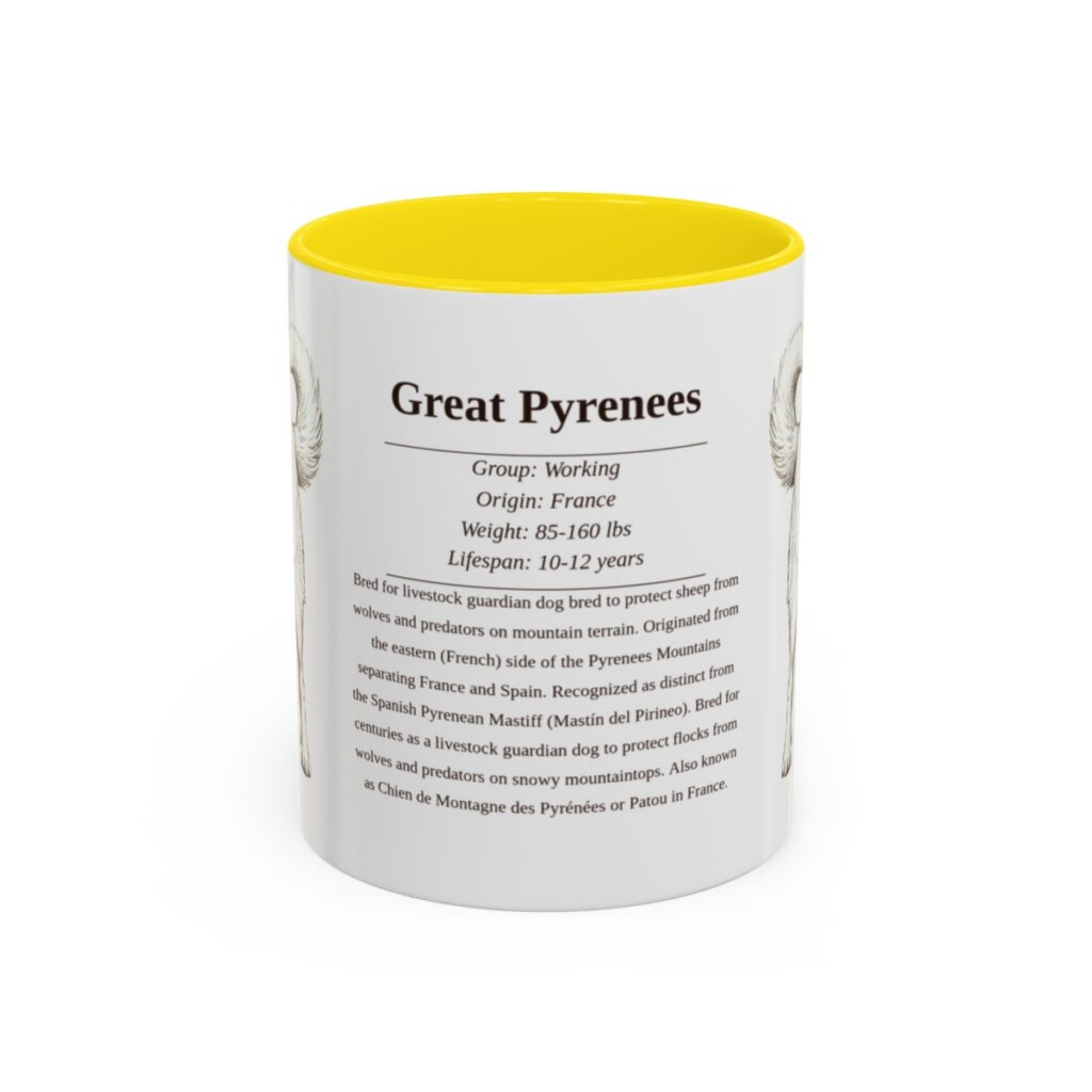 11oz Great Pyrenees Mug, Yellow, front view