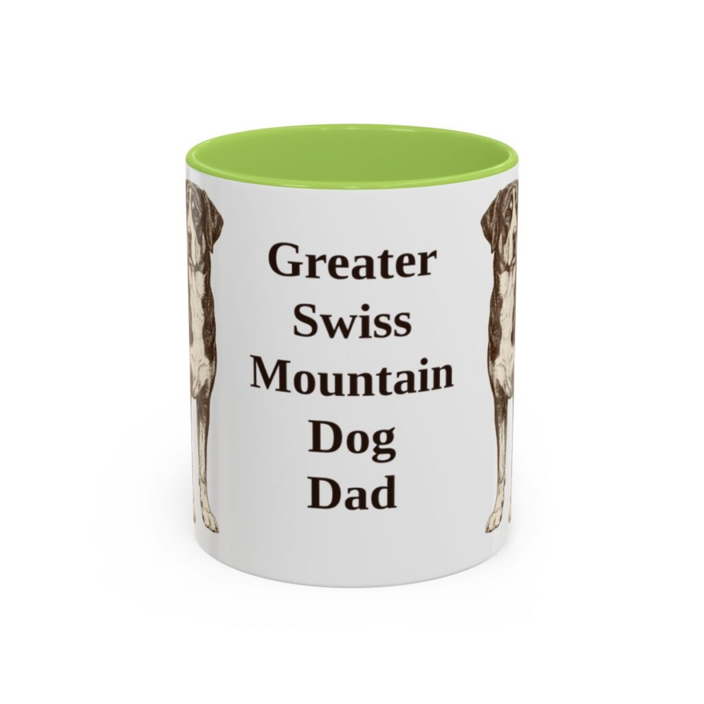 11oz Greater Swiss Mountain Dog Dog Dad Mug, Light Green, front view