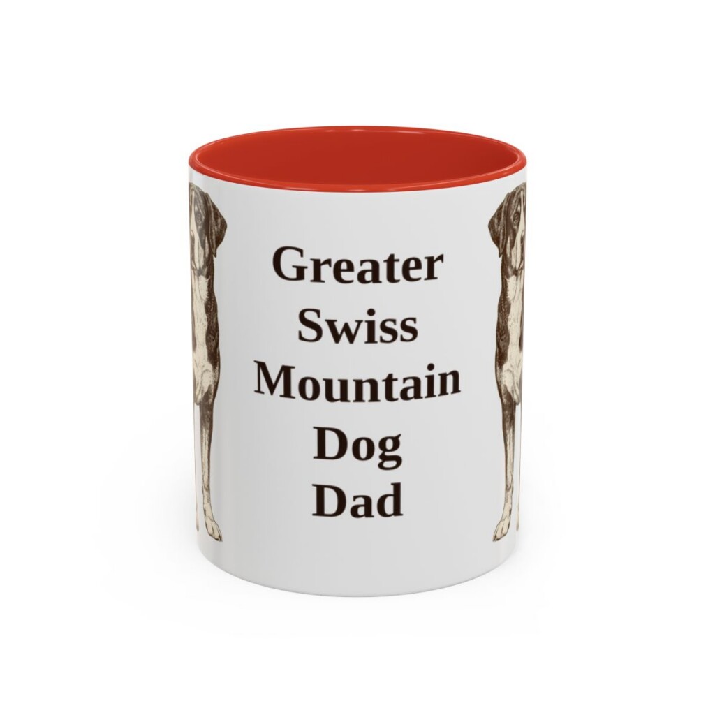 11oz Greater Swiss Mountain Dog Dog Dad Mug, Red, front view