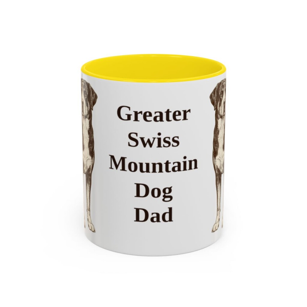 11oz Greater Swiss Mountain Dog Dog Dad Mug, Yellow, front view