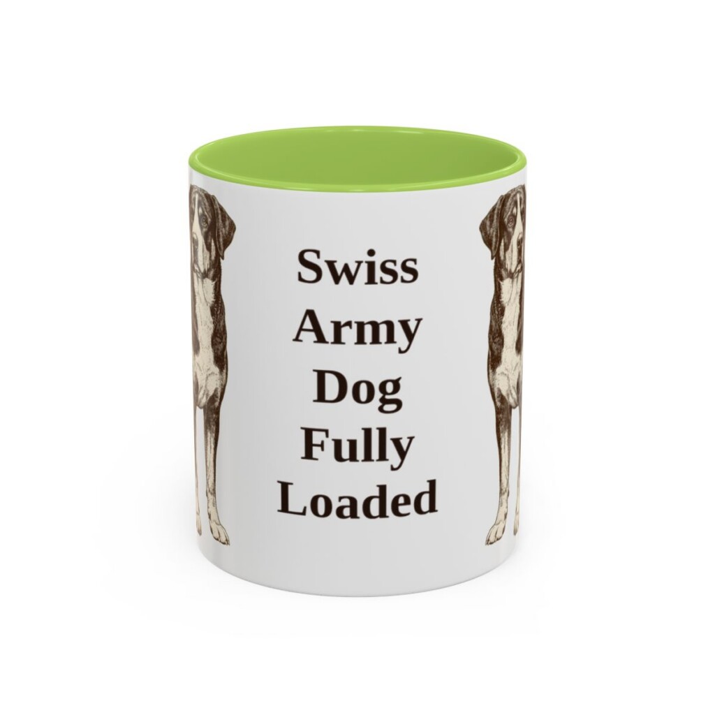11oz Funny Greater Swiss Mountain Dog Mug, Light Green, front view