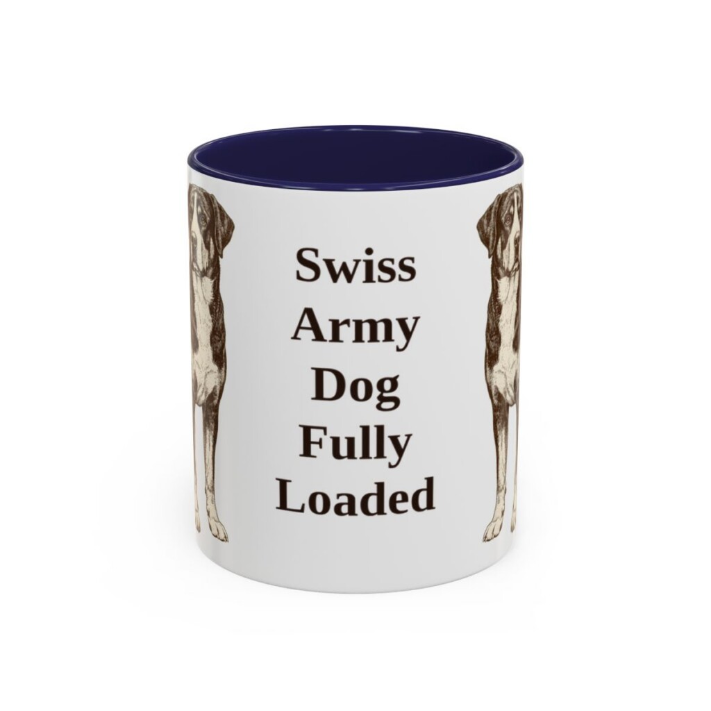 11oz Funny Greater Swiss Mountain Dog Mug, Navy, front view