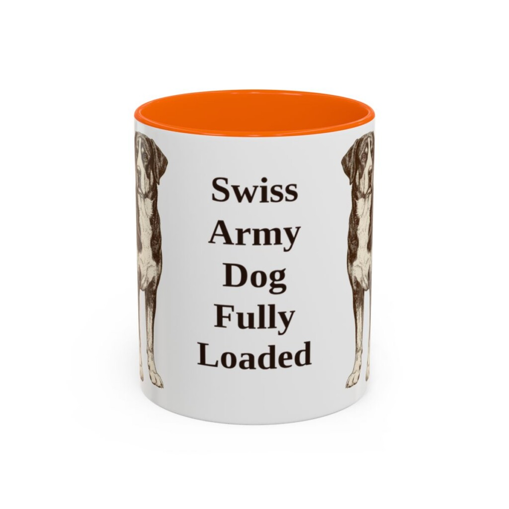 11oz Funny Greater Swiss Mountain Dog Mug, Orange, front view