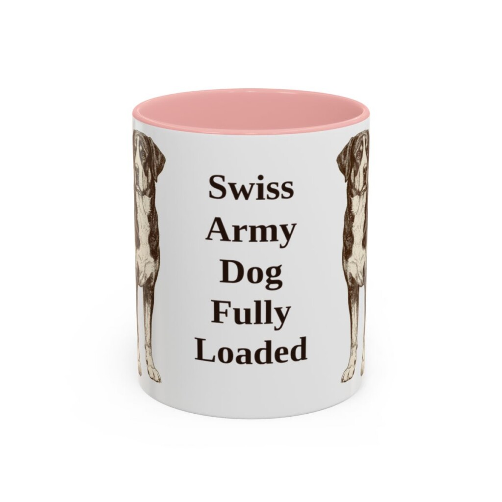 11oz Funny Greater Swiss Mountain Dog Mug, Pink, front view