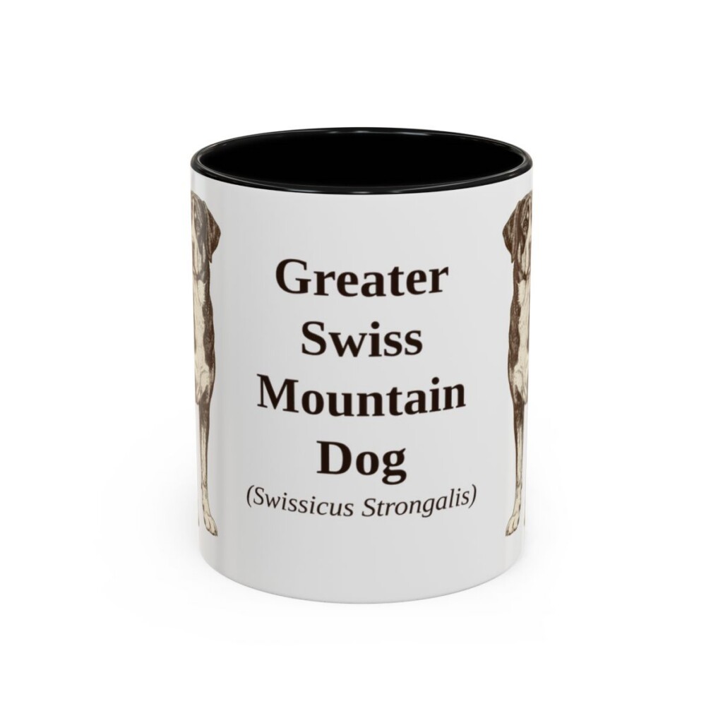11oz Greater Swiss Mountain Dog Latin Mug, Black, front view