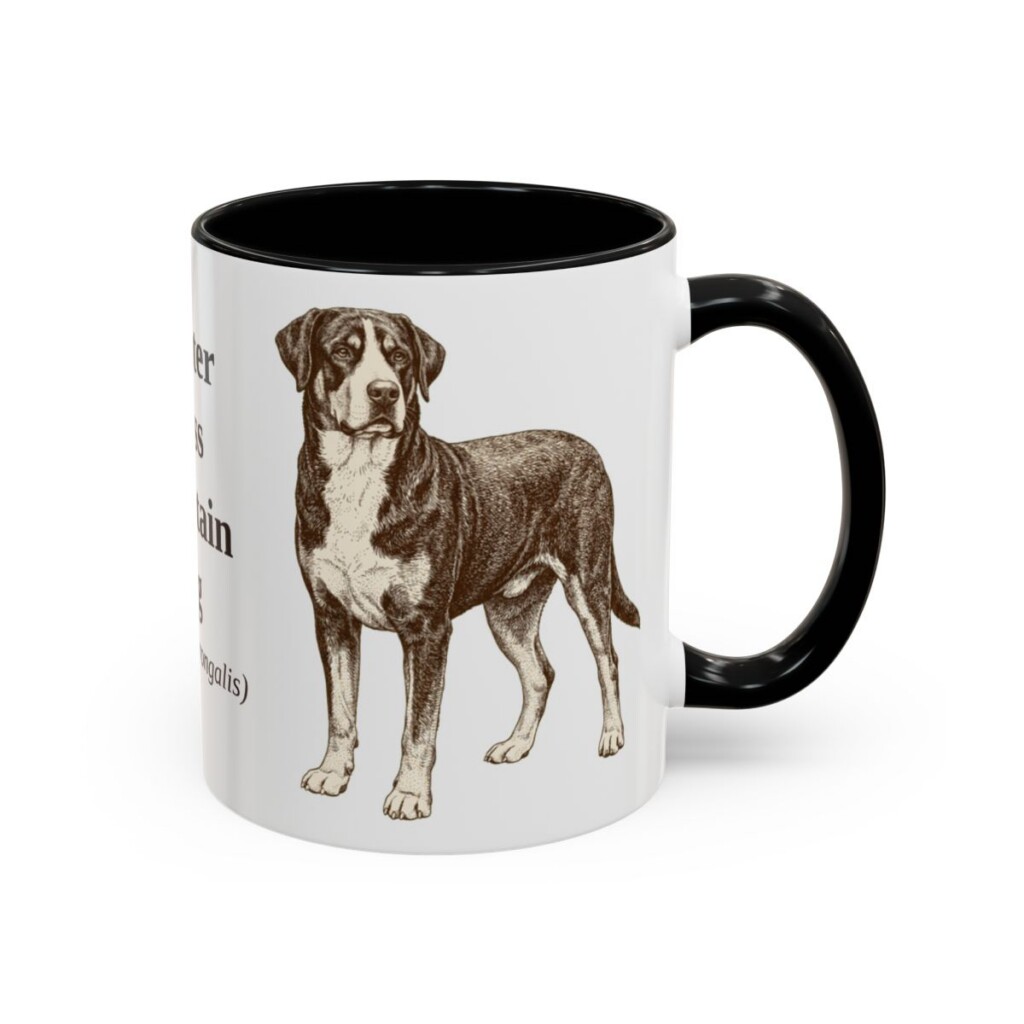 11oz Greater Swiss Mountain Dog Latin Mug, Black, right side view