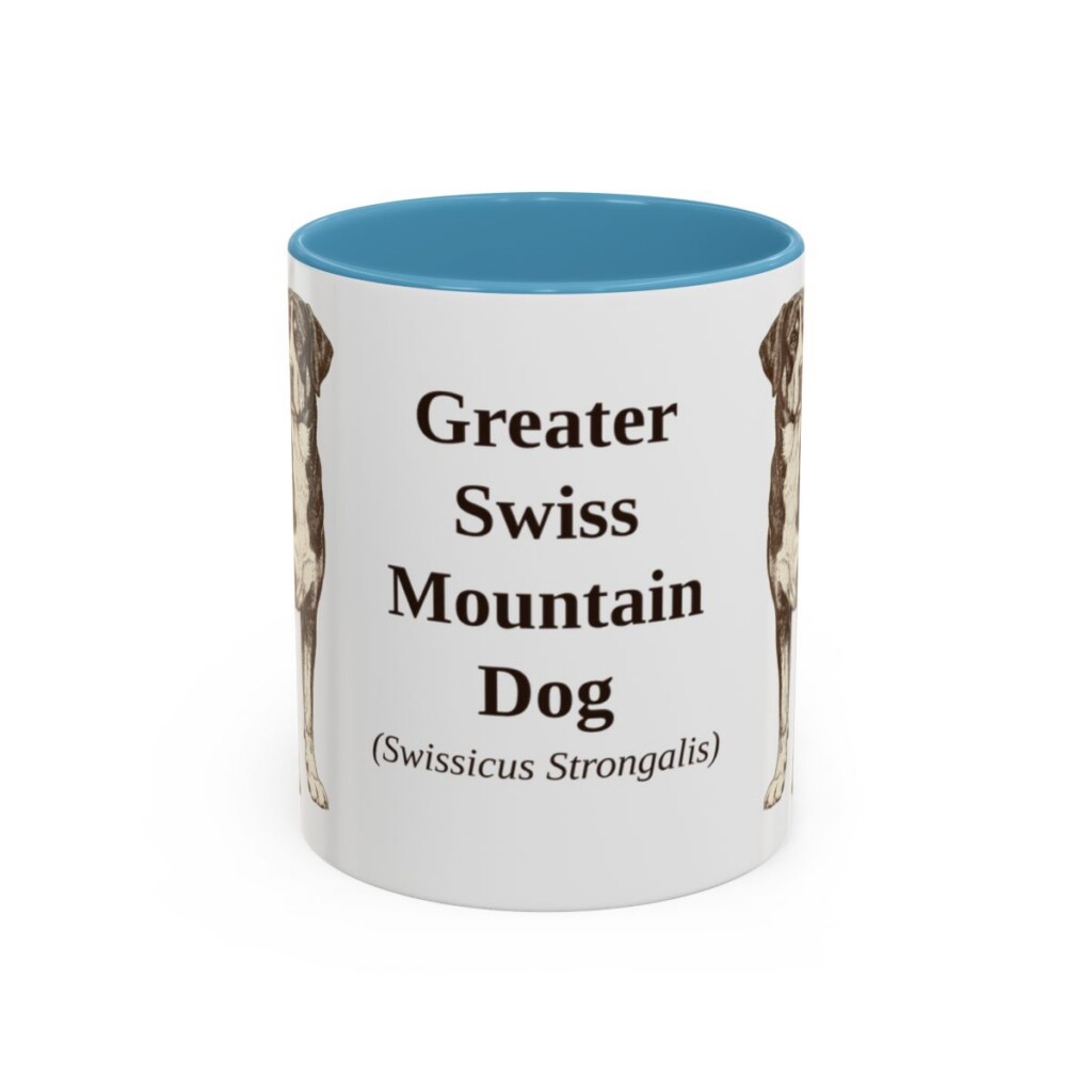 11oz Greater Swiss Mountain Dog Latin Mug, Light Blue, front view