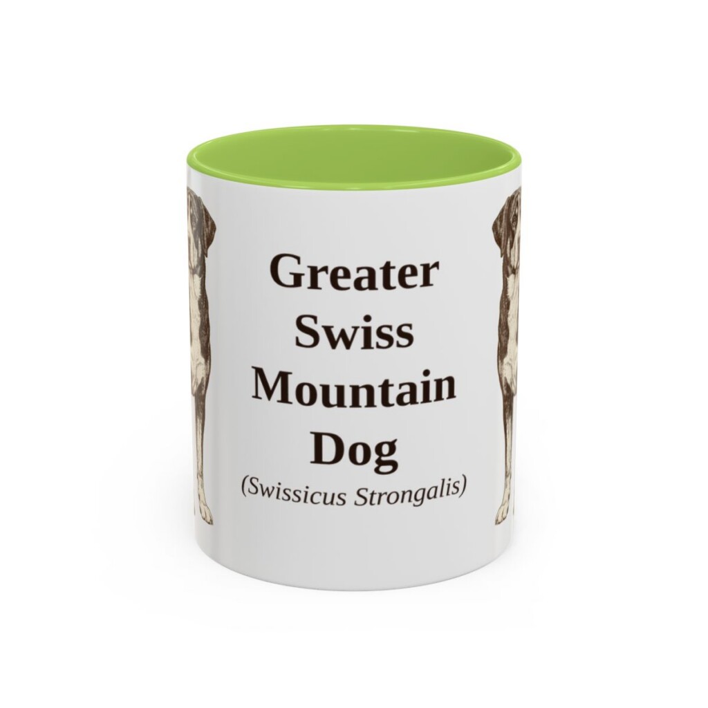 11oz Greater Swiss Mountain Dog Latin Mug, Light Green, front view