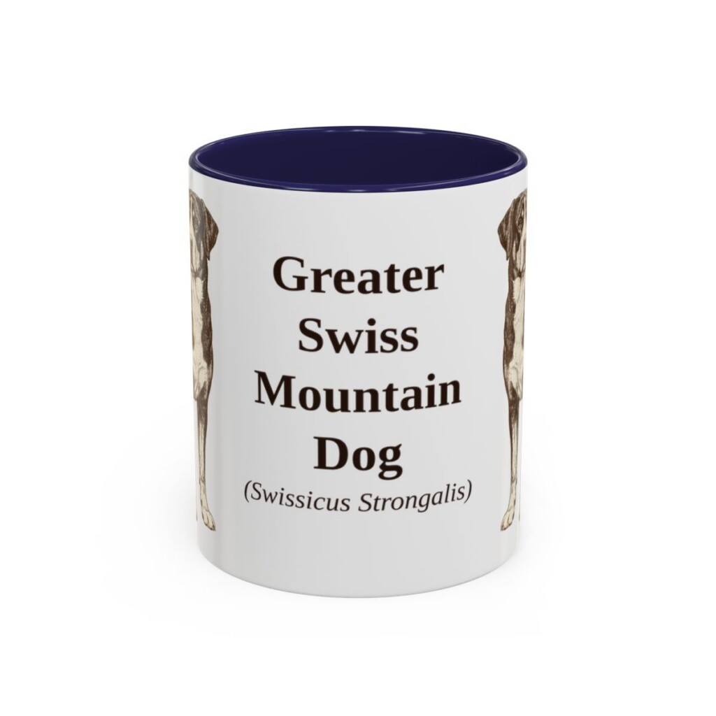 11oz Greater Swiss Mountain Dog Latin Mug, Navy, front view