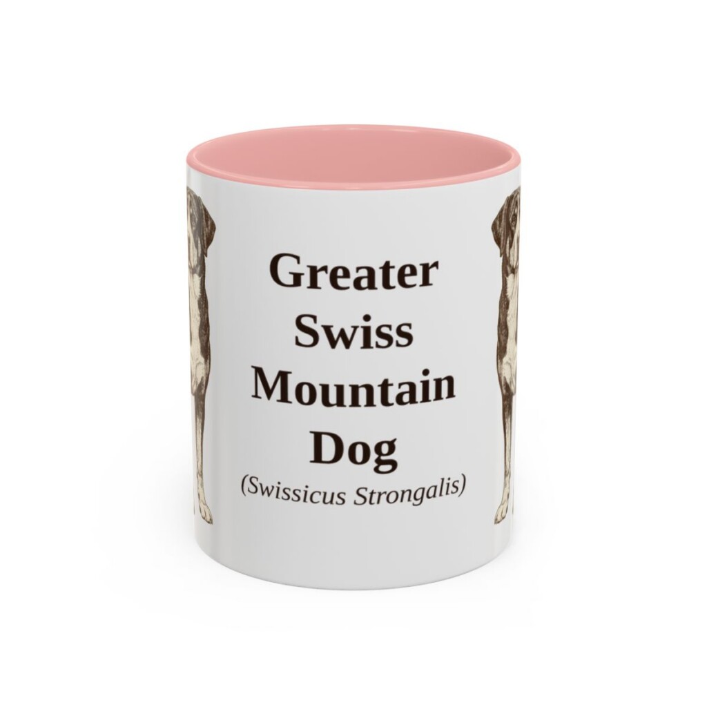 11oz Greater Swiss Mountain Dog Latin Mug, Pink, front view