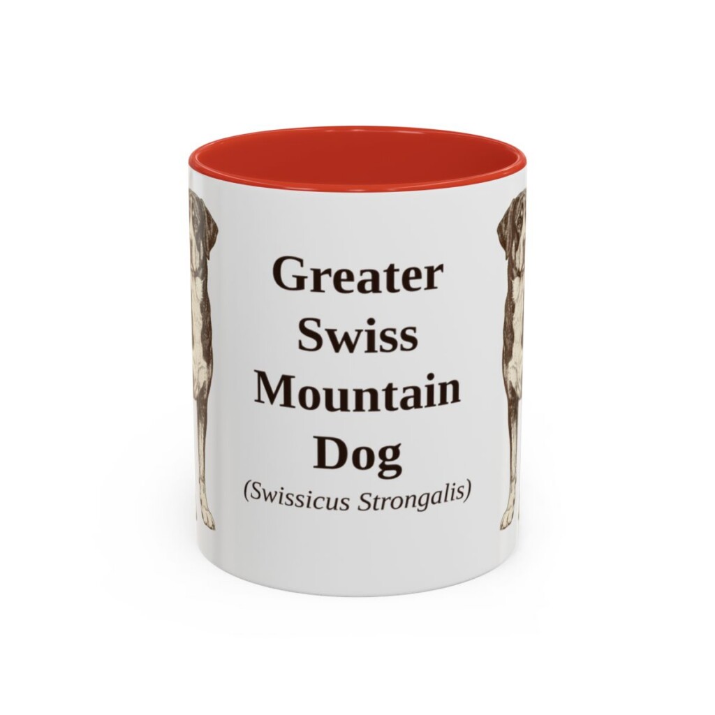 11oz Greater Swiss Mountain Dog Latin Mug, Red, front view
