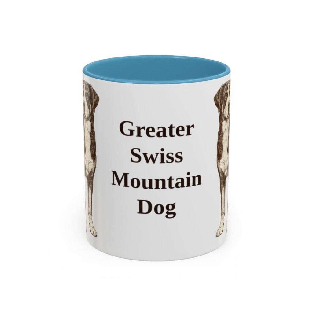 11oz Greater Swiss Mountain Dog Mug, Light Blue, front view