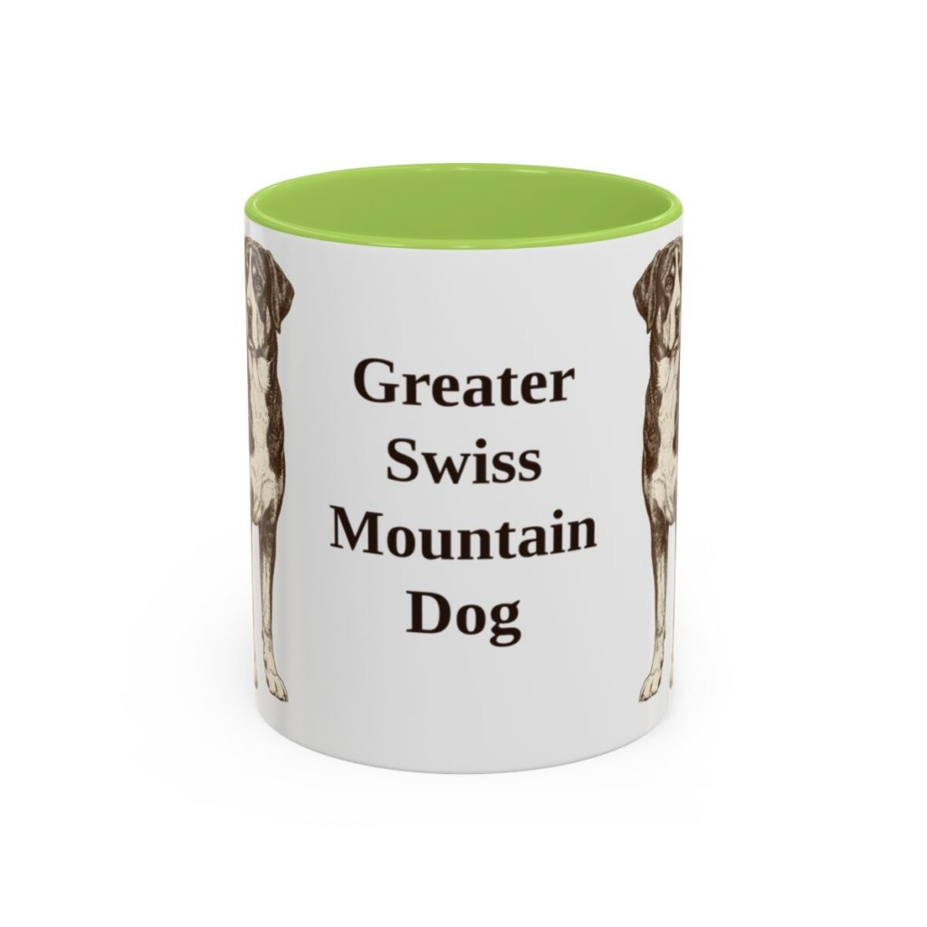 11oz Greater Swiss Mountain Dog Mug, Light Green, front view