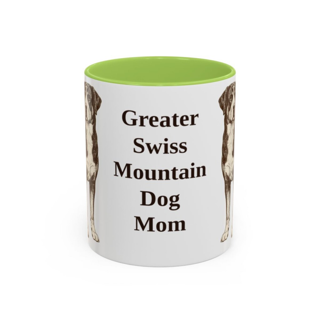 11oz Greater Swiss Mountain Dog Dog Mom Mug, Light Green, front view