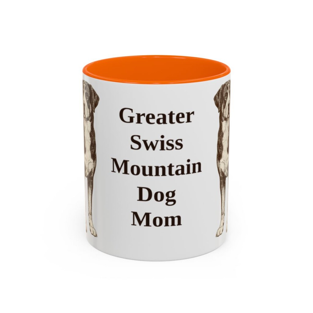11oz Greater Swiss Mountain Dog Dog Mom Mug, Orange, front view