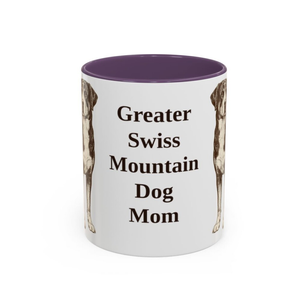 11oz Greater Swiss Mountain Dog Dog Mom Mug, Purple, front view
