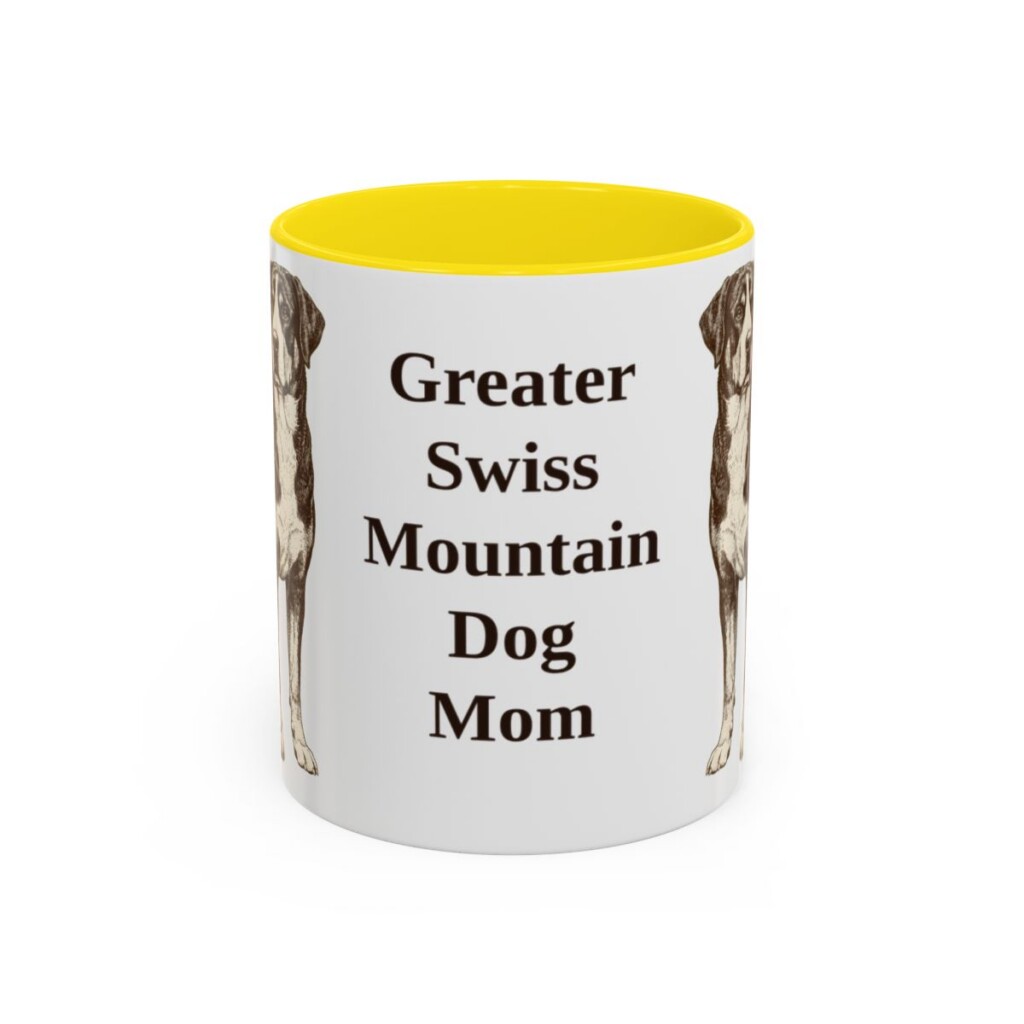 11oz Greater Swiss Mountain Dog Dog Mom Mug, Yellow, front view