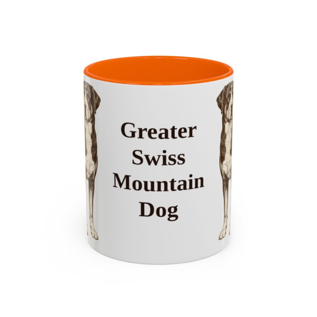11oz Greater Swiss Mountain Dog Mug, Orange, front view