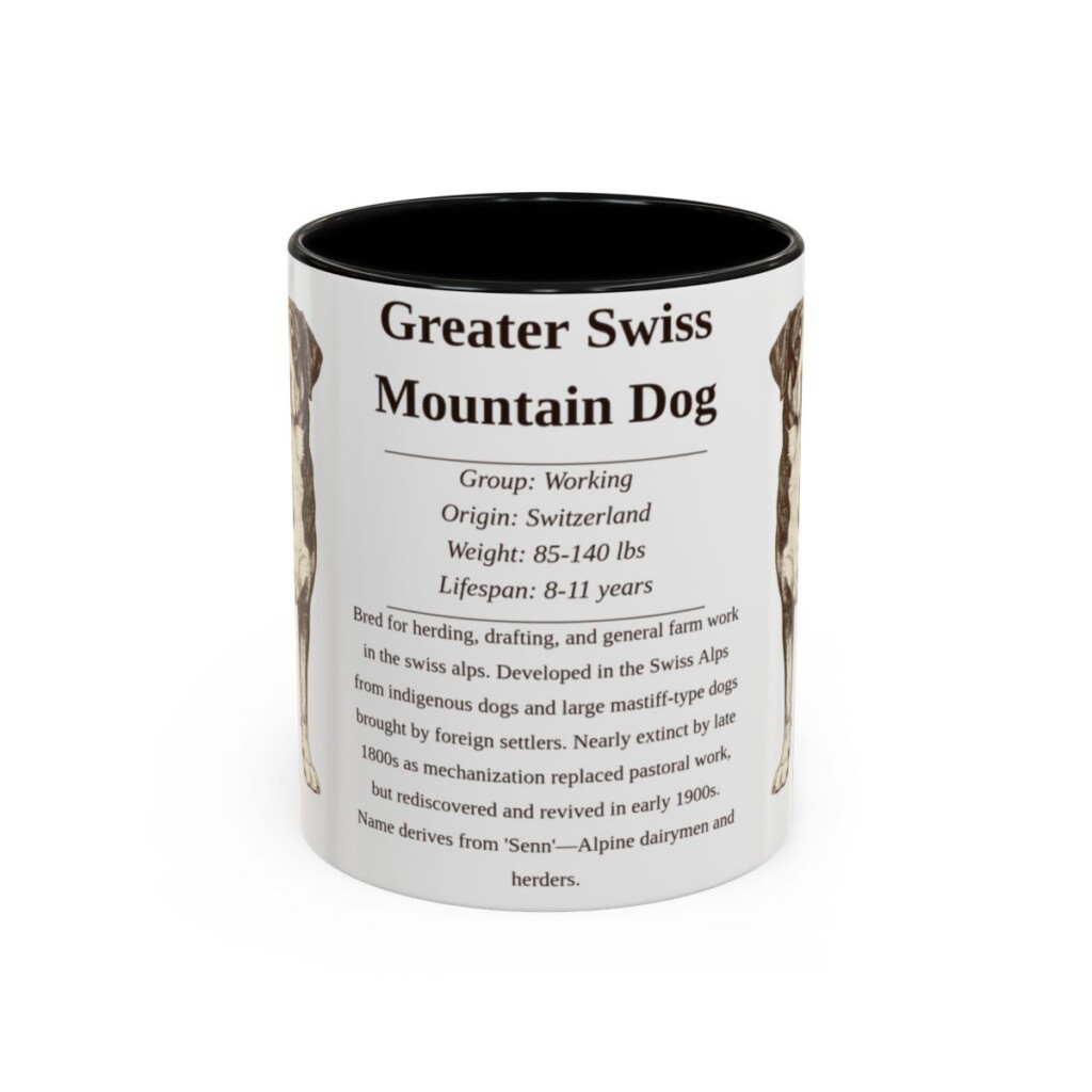 11oz Greater Swiss Mountain Dog Mug, Black, front view