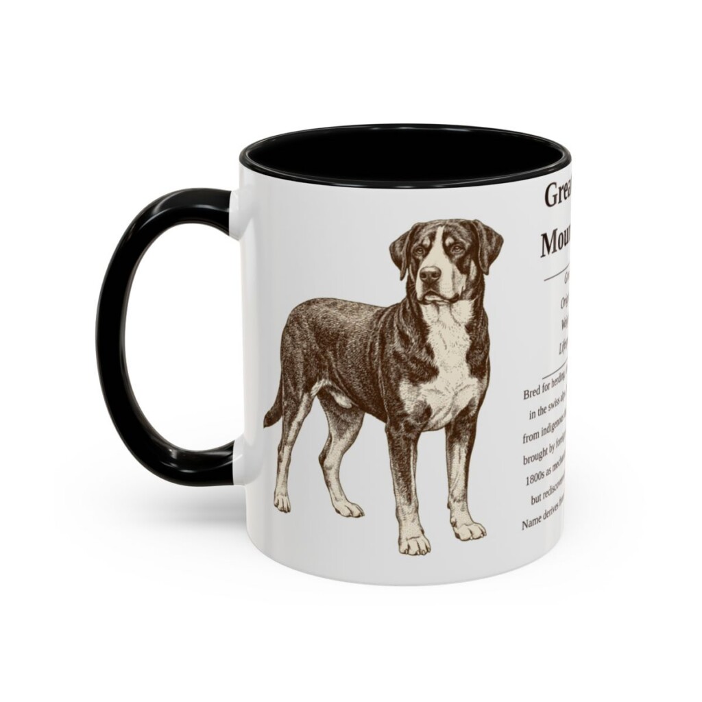 11oz Greater Swiss Mountain Dog Mug, Black, left side view