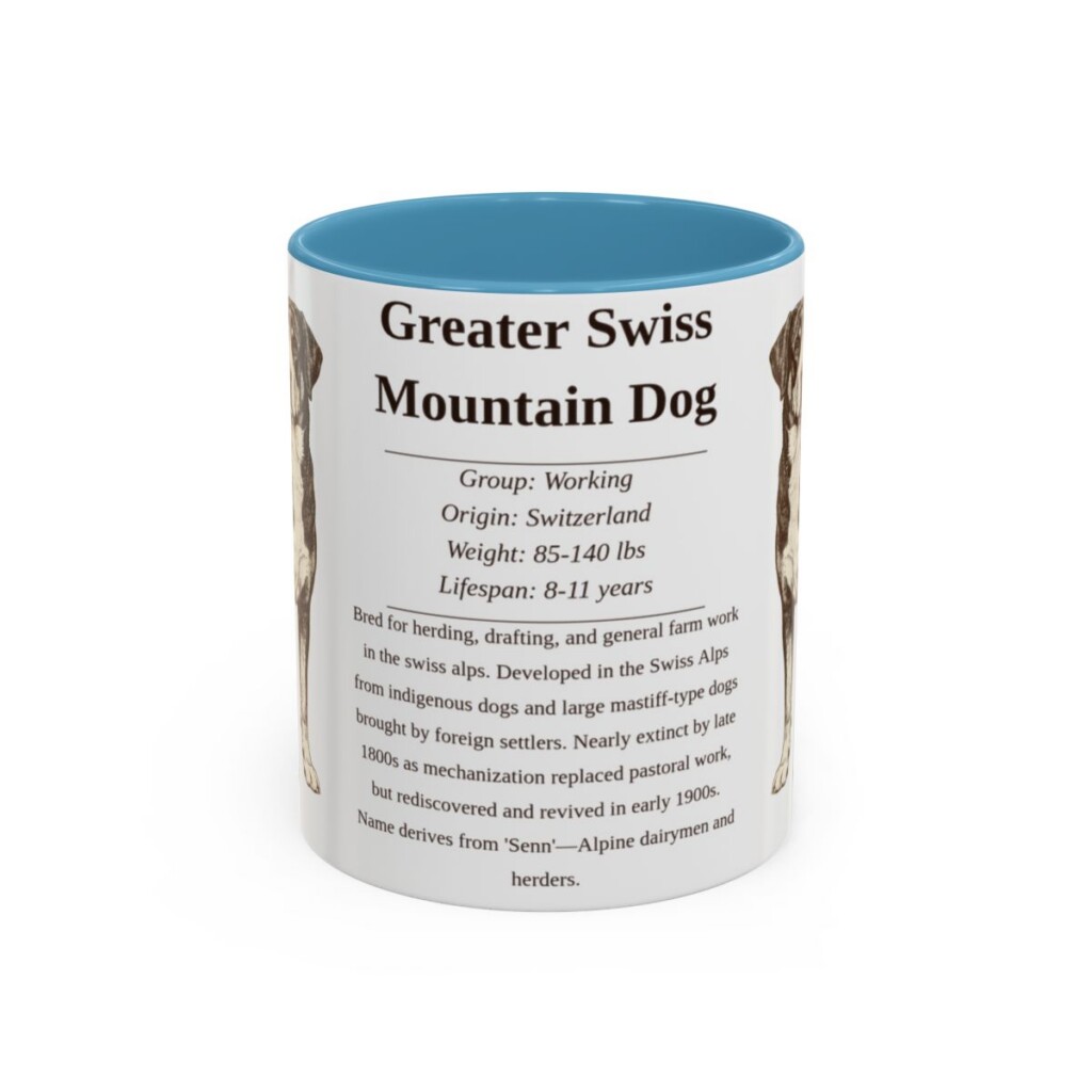 11oz Greater Swiss Mountain Dog Mug, Light Blue, front view