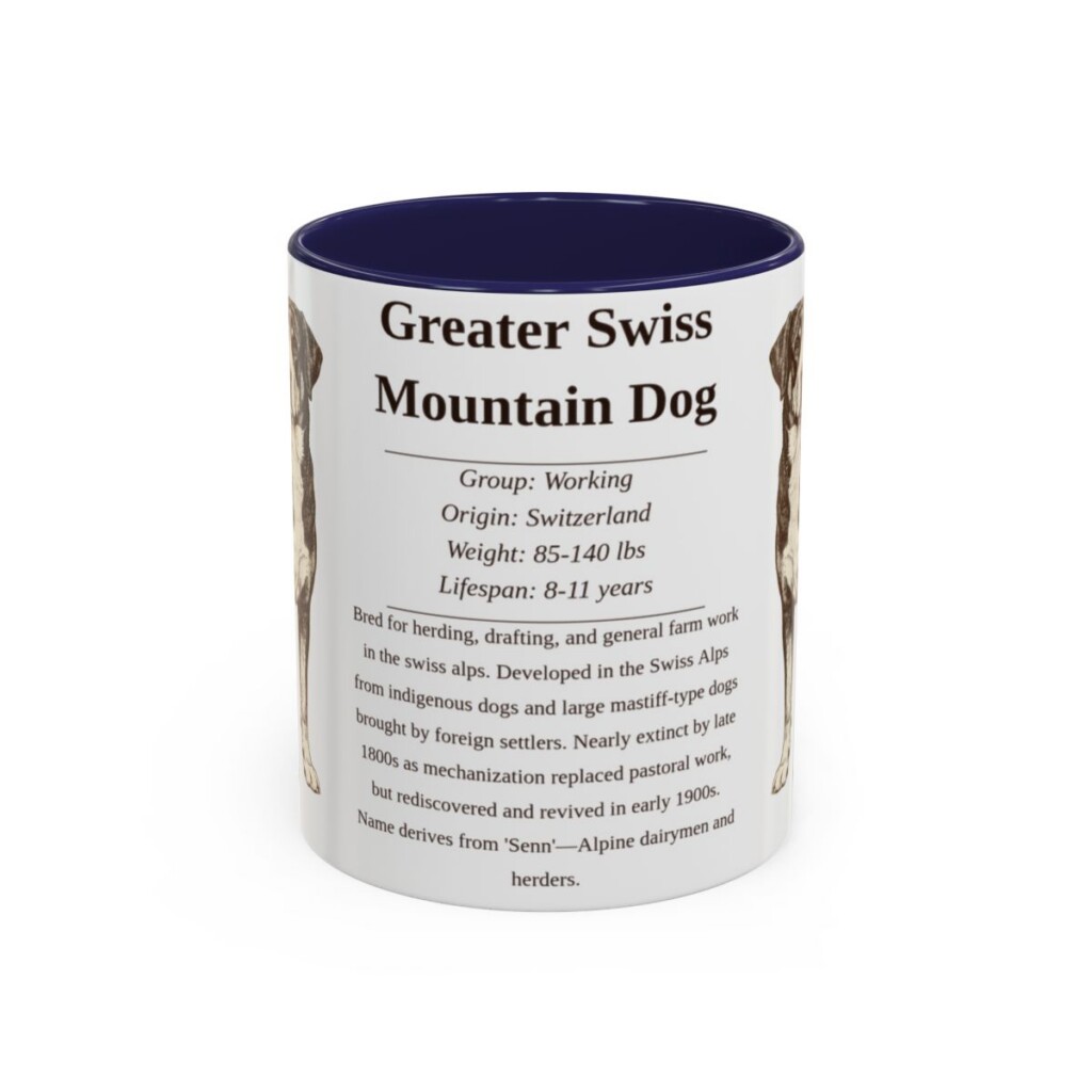 11oz Greater Swiss Mountain Dog Mug, Navy, front view