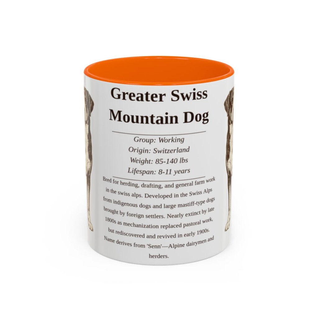 11oz Greater Swiss Mountain Dog Mug, Orange, front view