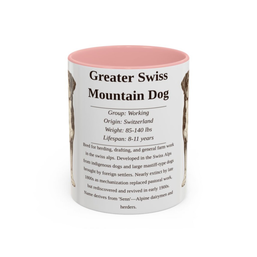 11oz Greater Swiss Mountain Dog Mug, Pink, front view