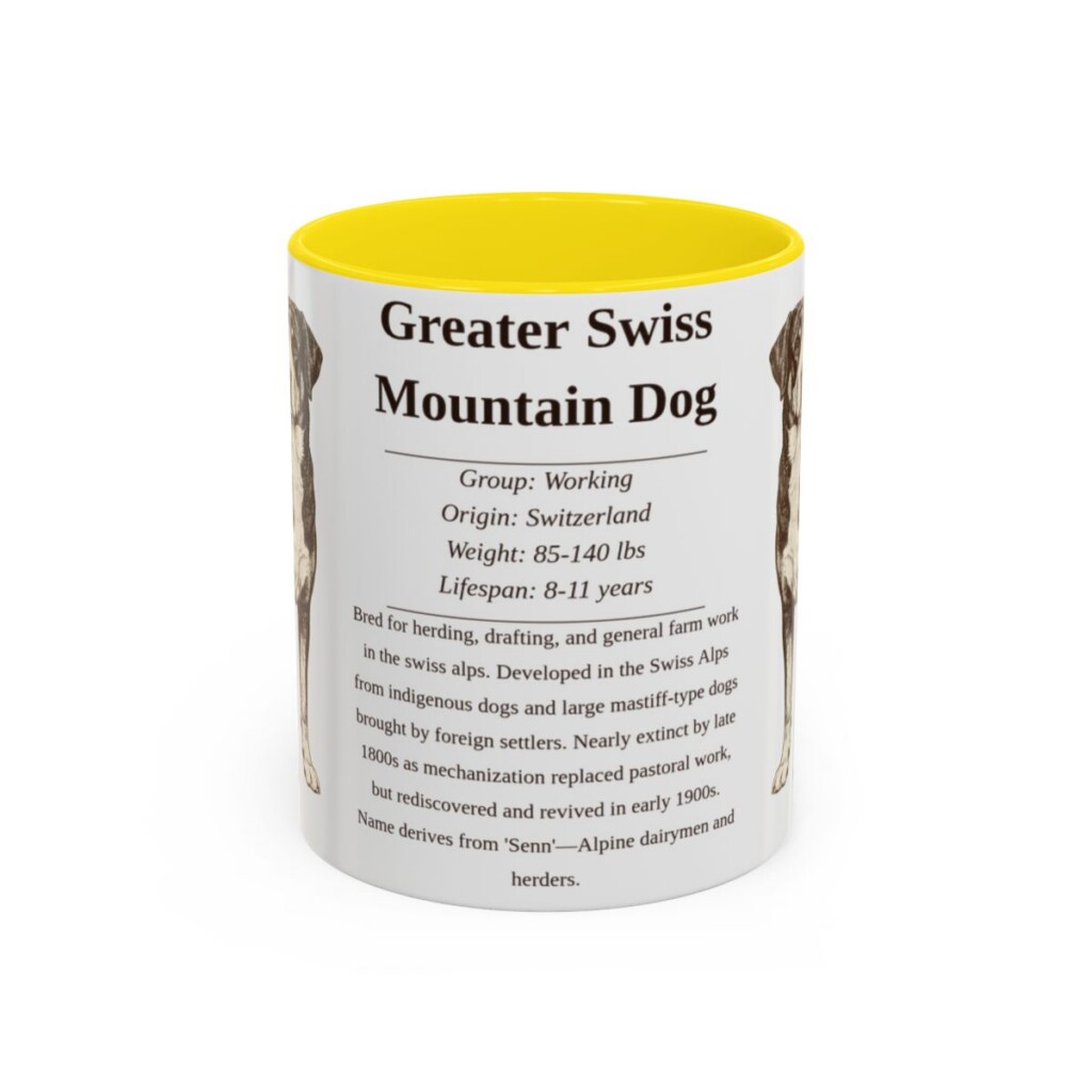 11oz Greater Swiss Mountain Dog Mug, Yellow, front view