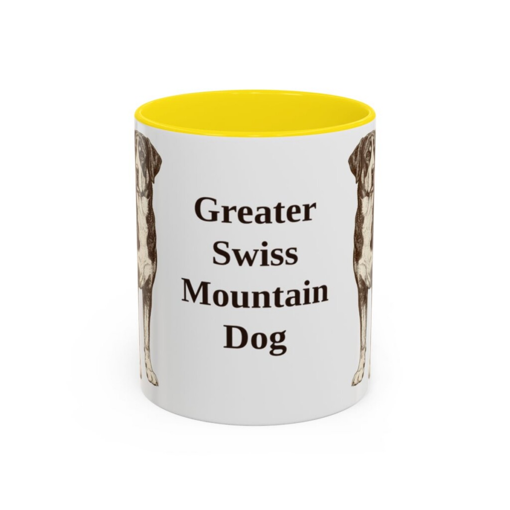 11oz Greater Swiss Mountain Dog Mug, Yellow, front view