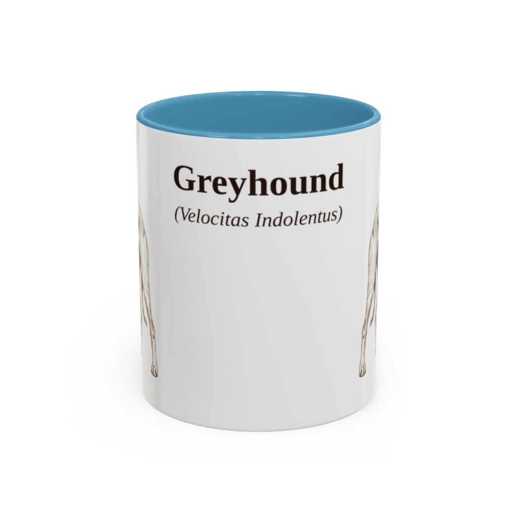 11oz Greyhound Latin Mug, Light Blue, front view