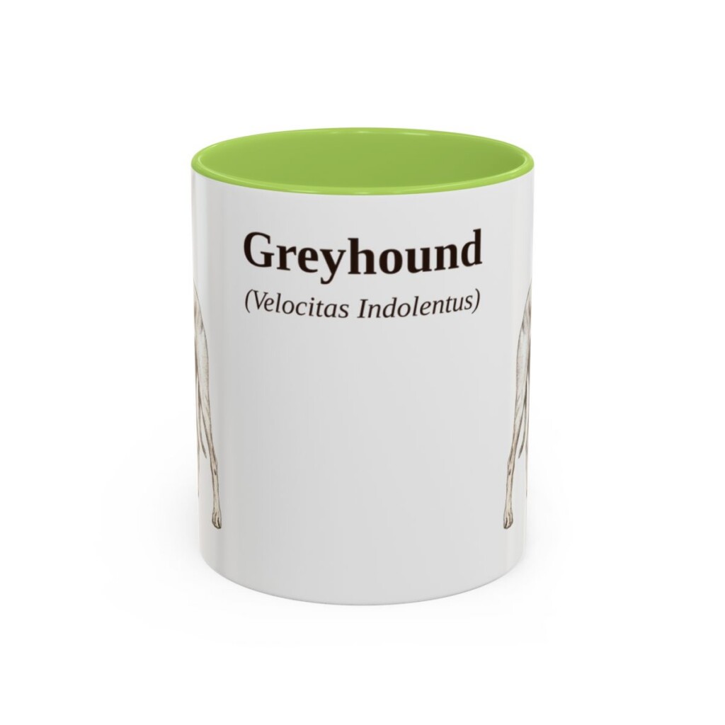 11oz Greyhound Latin Mug, Light Green, front view