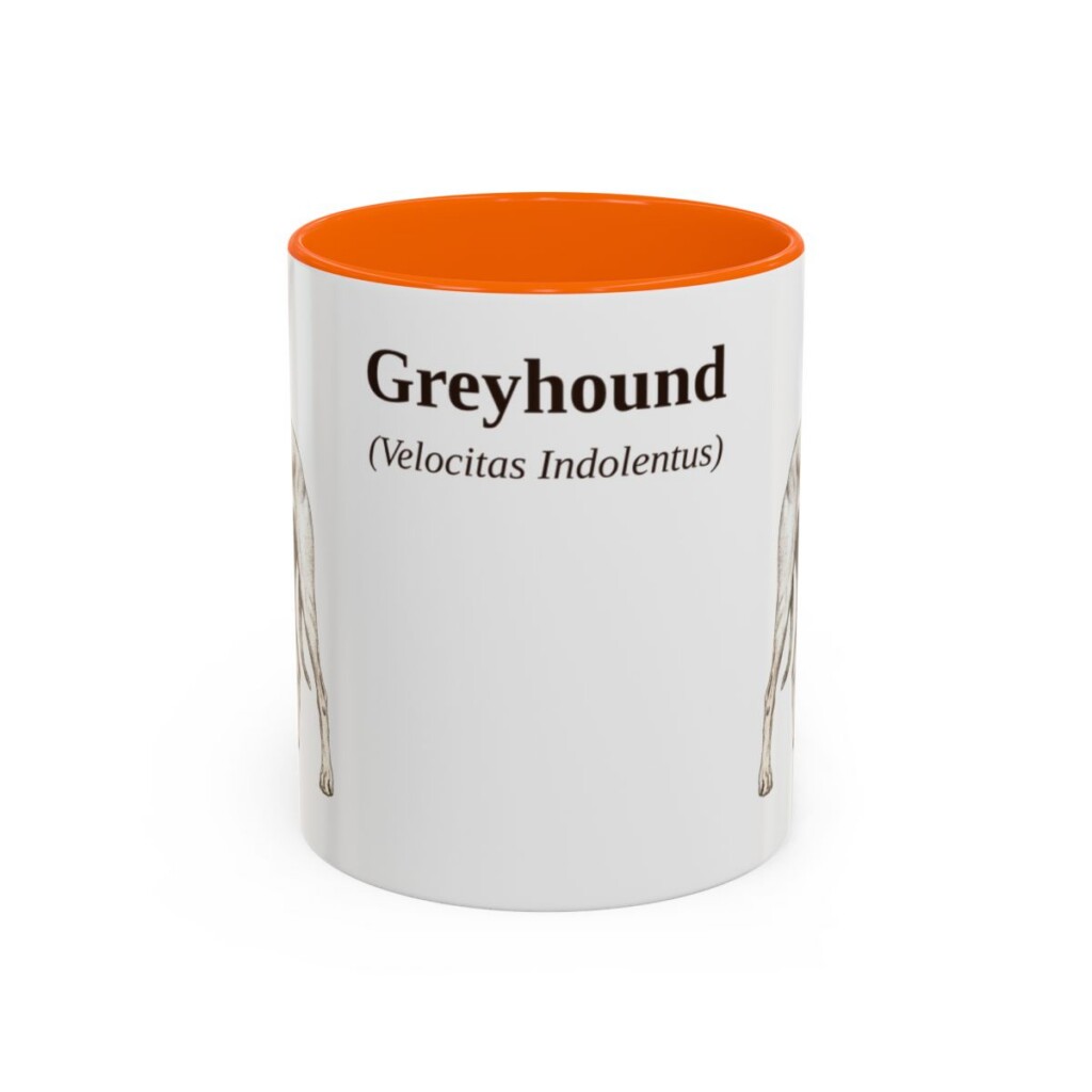 11oz Greyhound Latin Mug, Orange, front view