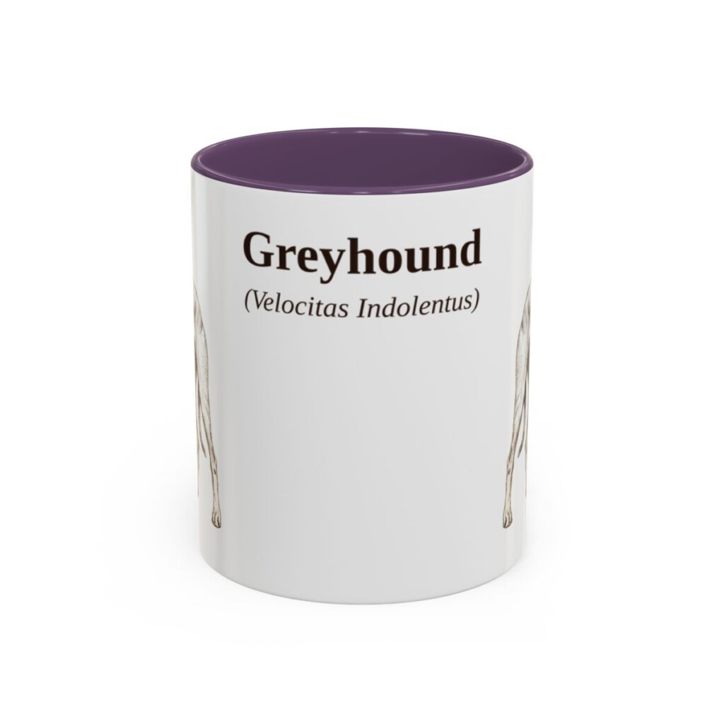 11oz Greyhound Latin Mug, Purple, front view