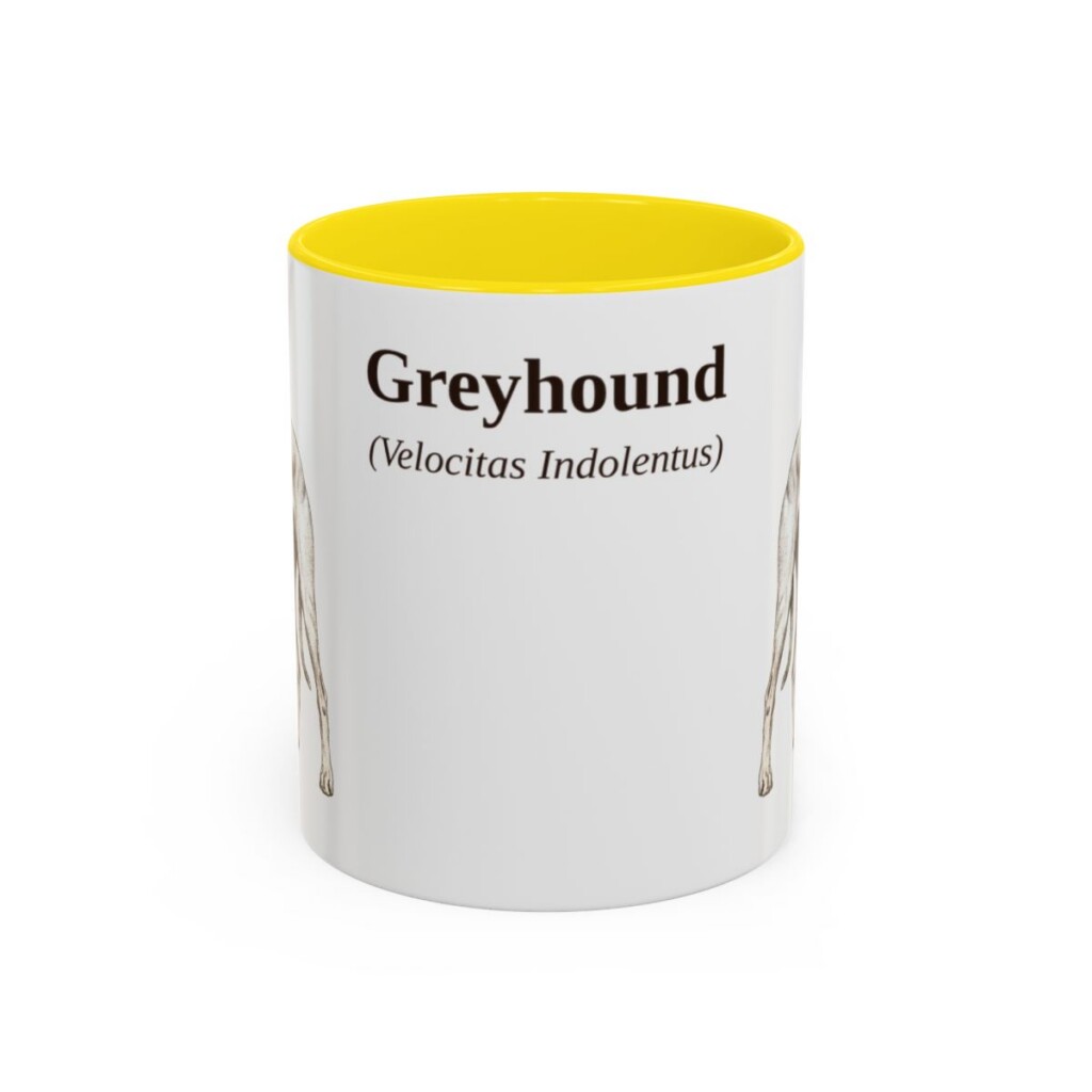 11oz Greyhound Latin Mug, Yellow, front view