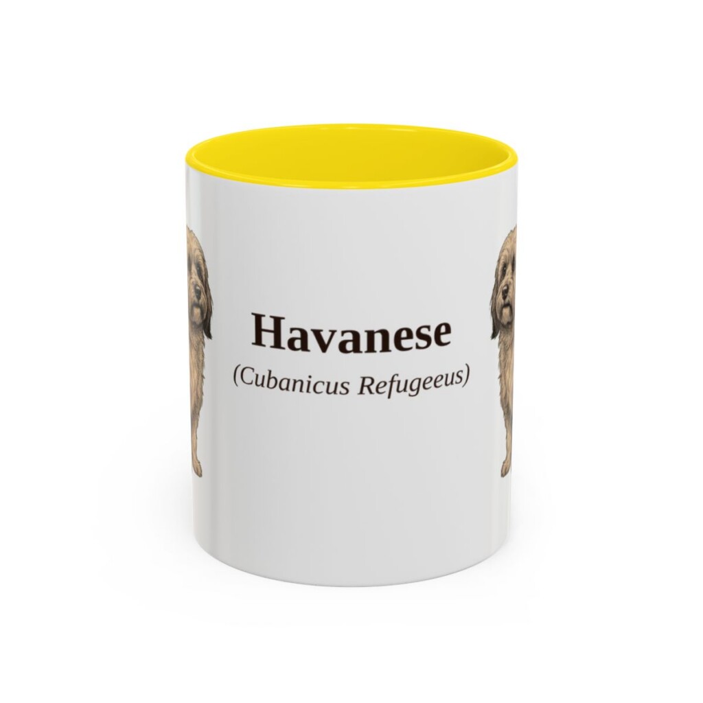 11oz Havanese Latin Mug, Yellow, front view