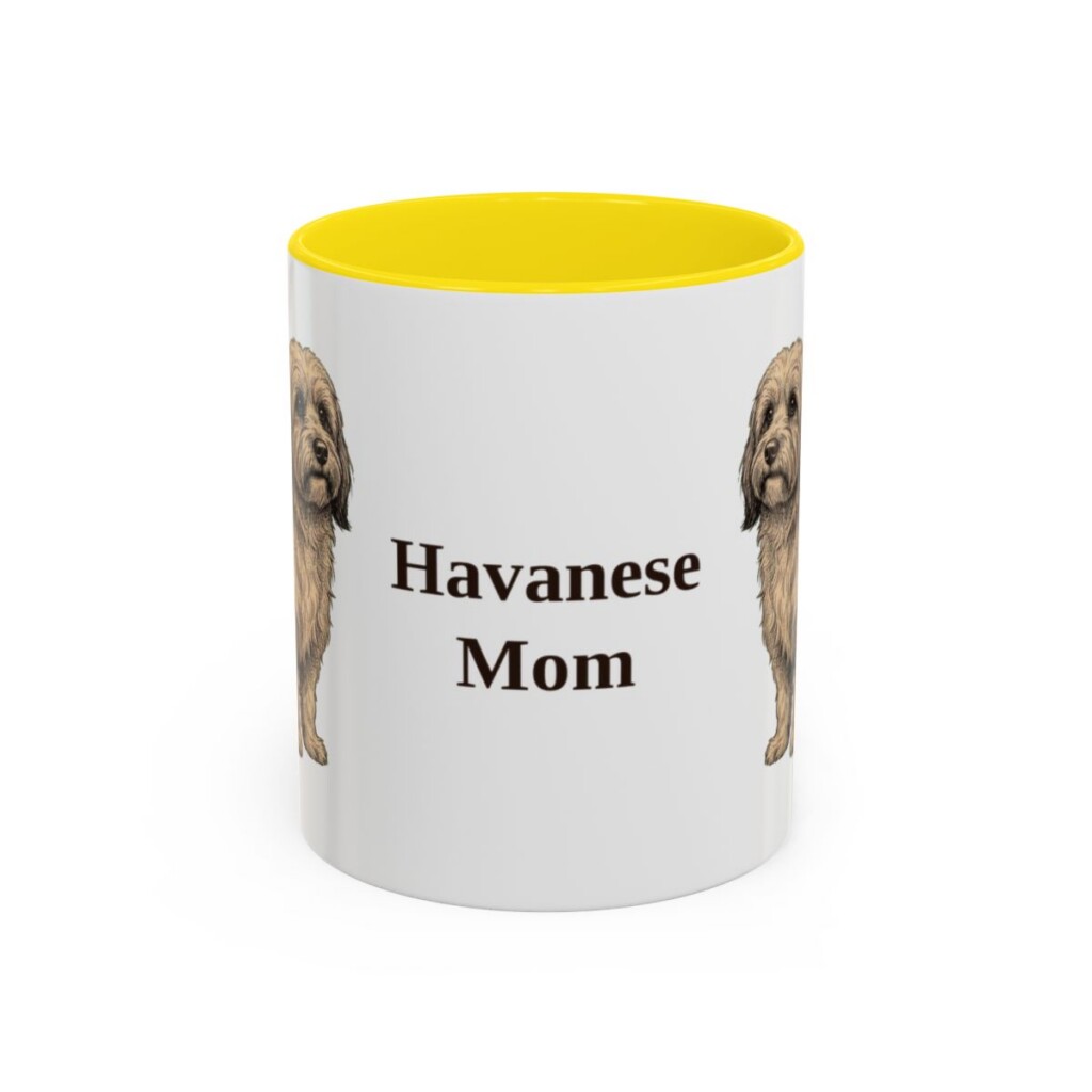 11oz Havanese Dog Mom Mug, Yellow, front view