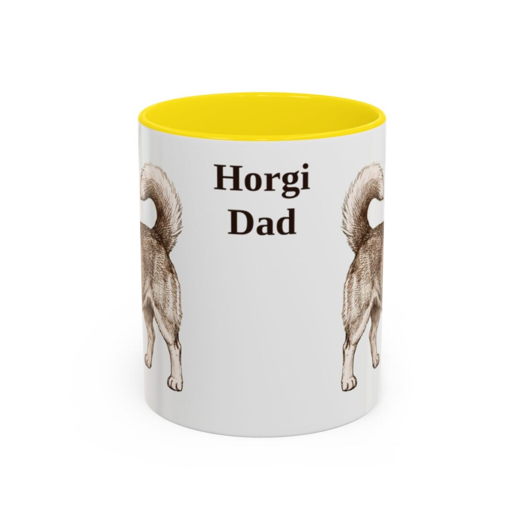 11oz Horgi Dog Dad Mug, Yellow, front view