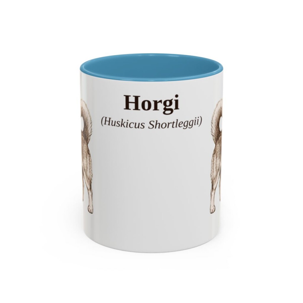 11oz Horgi Latin Mug, Light Blue, front view