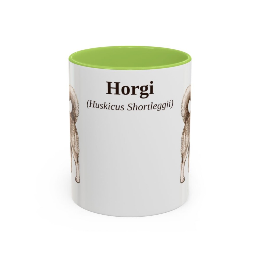 11oz Horgi Latin Mug, Light Green, front view